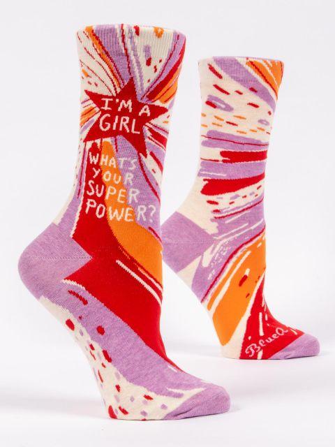 Blue Q I'm A Girl, What's Your Superpower? Women's Crew Socks